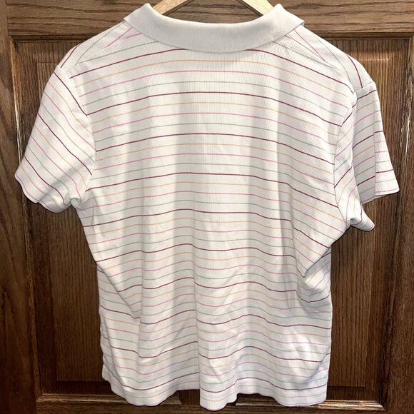 y2k school girl Color Striped Polo Shirt Cotton academia cute girly coastal XL - Picture 2 of 5